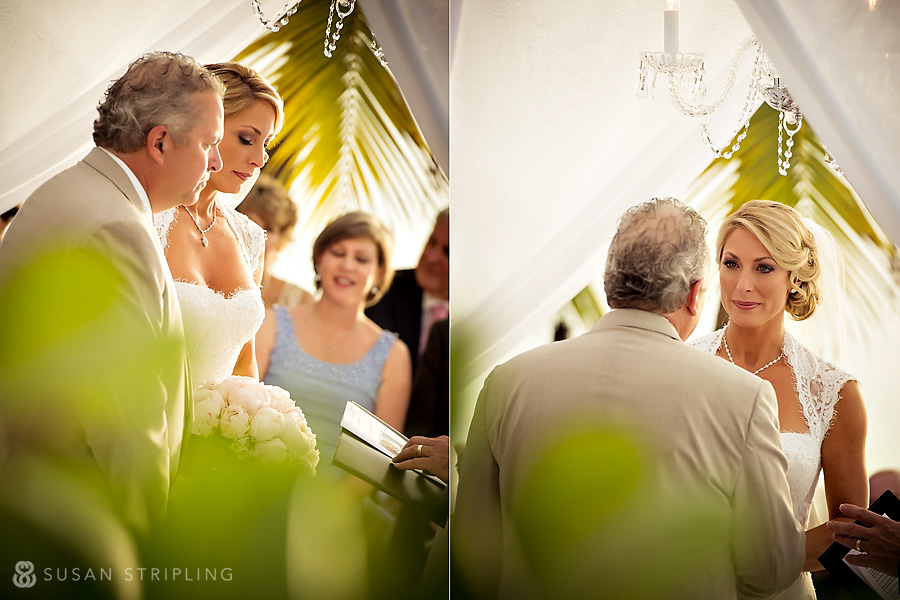 Doree and Tony share an emotional moment as the bride and her father look at each other during their Little Palm Island Wedding ceremony.
