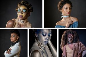 A collage of black women wearing makeup on their faces, captured in New York City.