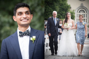 A bride and groom gracefully walking down the aisle on their special day.