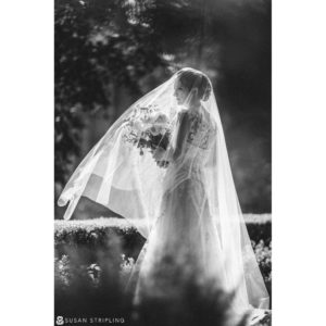Wedding photo of a bride wearing a veil at Rock Creek Gardens.