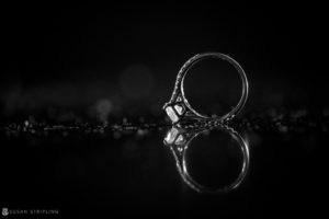 A black and white photograph of an engagement ring, perfect for a summer wedding at Cipriani 42nd Street.