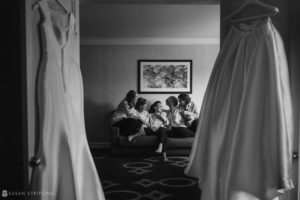 A bride and her bridesmaids are getting ready at the Westin hotel in Philadelphia before their wedding.