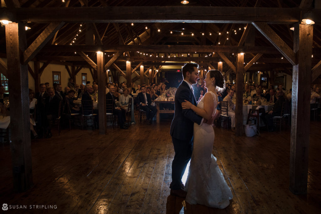 reception in barn riverside farm wedding
