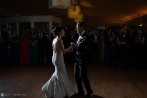 A couple sharing their first dance at a Battery Gardens wedding reception.
