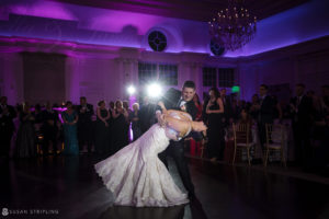 A bride and groom sharing their first dance at a Park Chateau wedding reception.