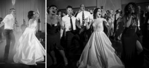 A bride and groom dancing on the dance floor at a wedding in Alfond Inn.