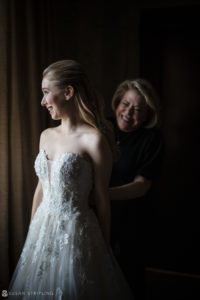 A bride preparing for her wedding at the prestigious Yale Club.