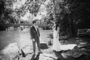 Wallace and Loeb Boathouse wedding by a river in Central Park.