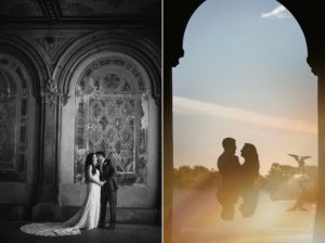 Wallace and the Loeb Boathouse wedding - A bride and groom are silhouetted in front of an arch in central park.