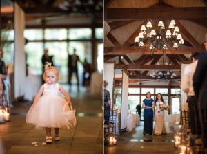 A little girl gracefully walks down the aisle at a wedding ceremony held at the picturesque Wallace and the Loeb Boathouse.