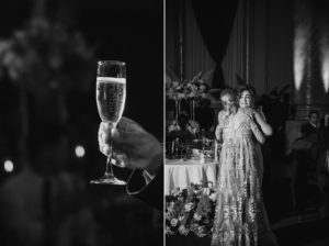A woman is holding a glass of champagne at a wedding reception in Capitale NYC.