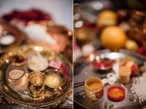 A tray of indian food on a table at a wedding held in Gotham Hall.