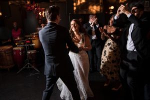 A bride and groom dancing at a Brooklyn wedding reception at 501 Union.