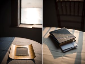 Two pictures of a book on a table in front of a window in New York.