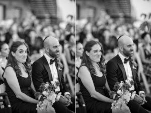 A bride and groom exchange loving glances during their wedding ceremony in New York.