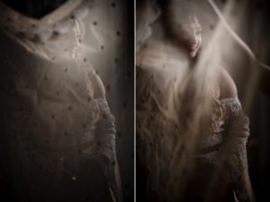 Two pictures of a wedding bride in a veil in New York.