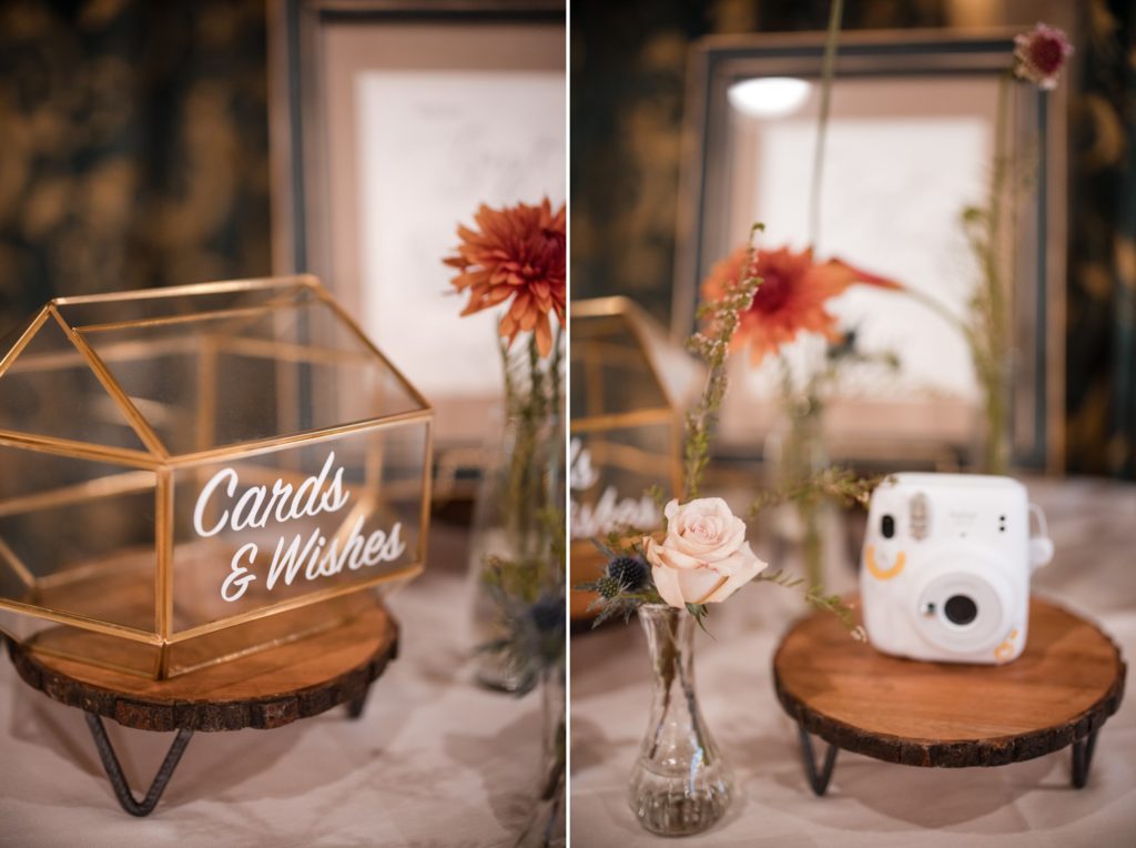 A wedding box with a sign and flowers on it in New York.