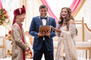 A vibrant and traditional Indian wedding ceremony in New York City, featuring a beautifully adorned bride and groom.