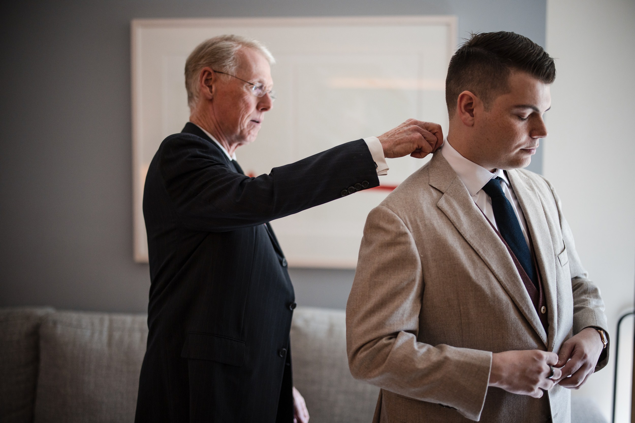 Groom and Dad getting ready at Tribeca Rooftop wedding