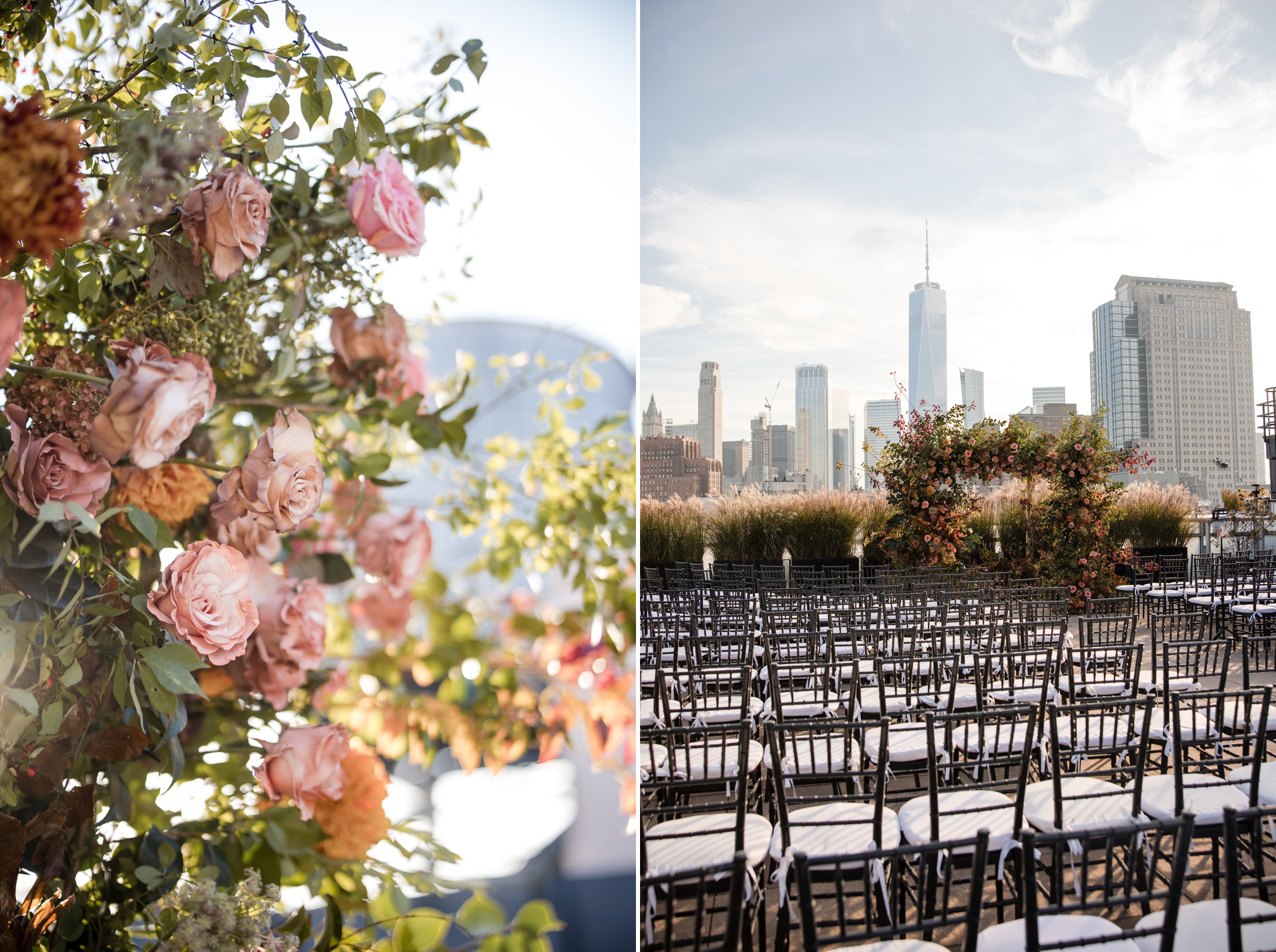Rooftop decor and setup for an outdoor Tribeca Rooftop wedding
