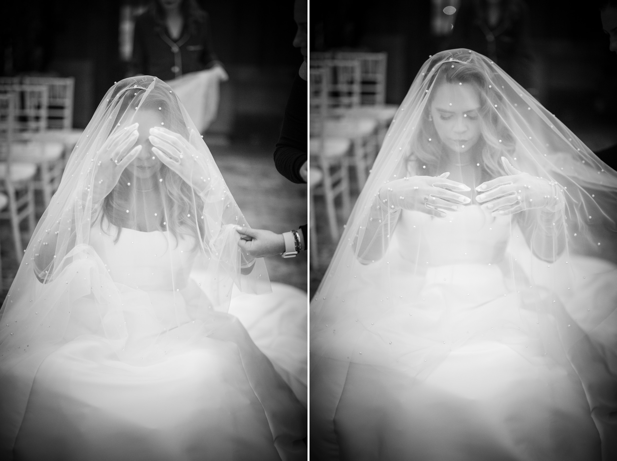 Bride putting on veil at a Beekman Hotel wedding in NYC