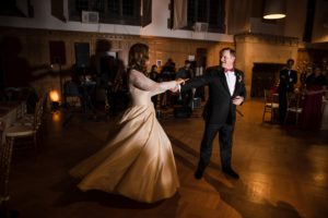 A wedding couple dancing in a ballroom in New York.