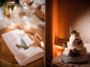 Two pictures of a wedding cake on a table in New York.