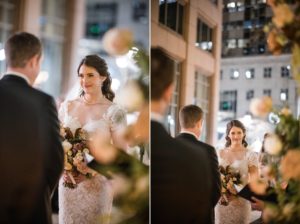 A bride and groom exchange loving glances in their beautiful New York wedding ceremony.