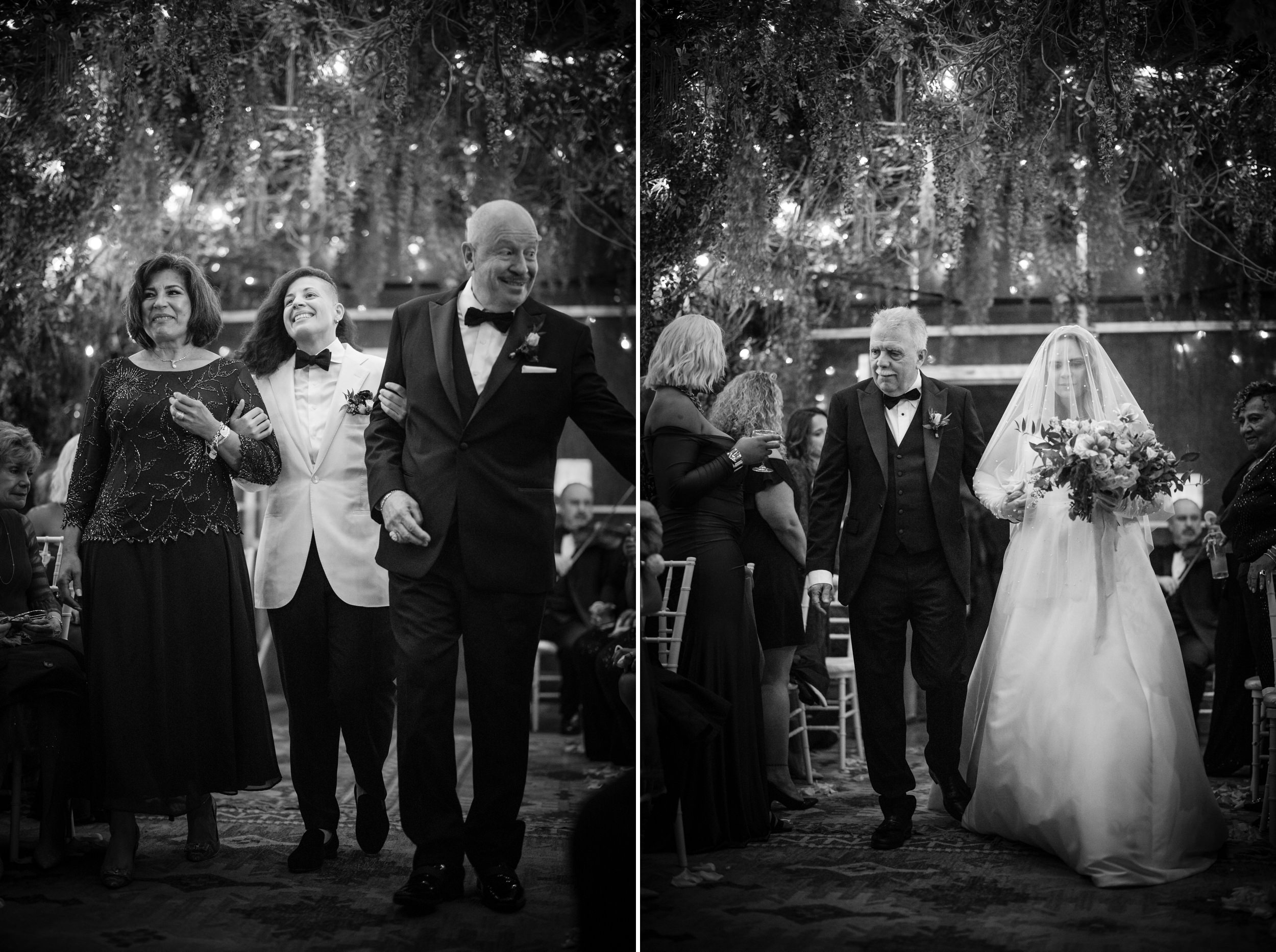 A couple walks down the aisle at a Beekman Hotel wedding in NYC