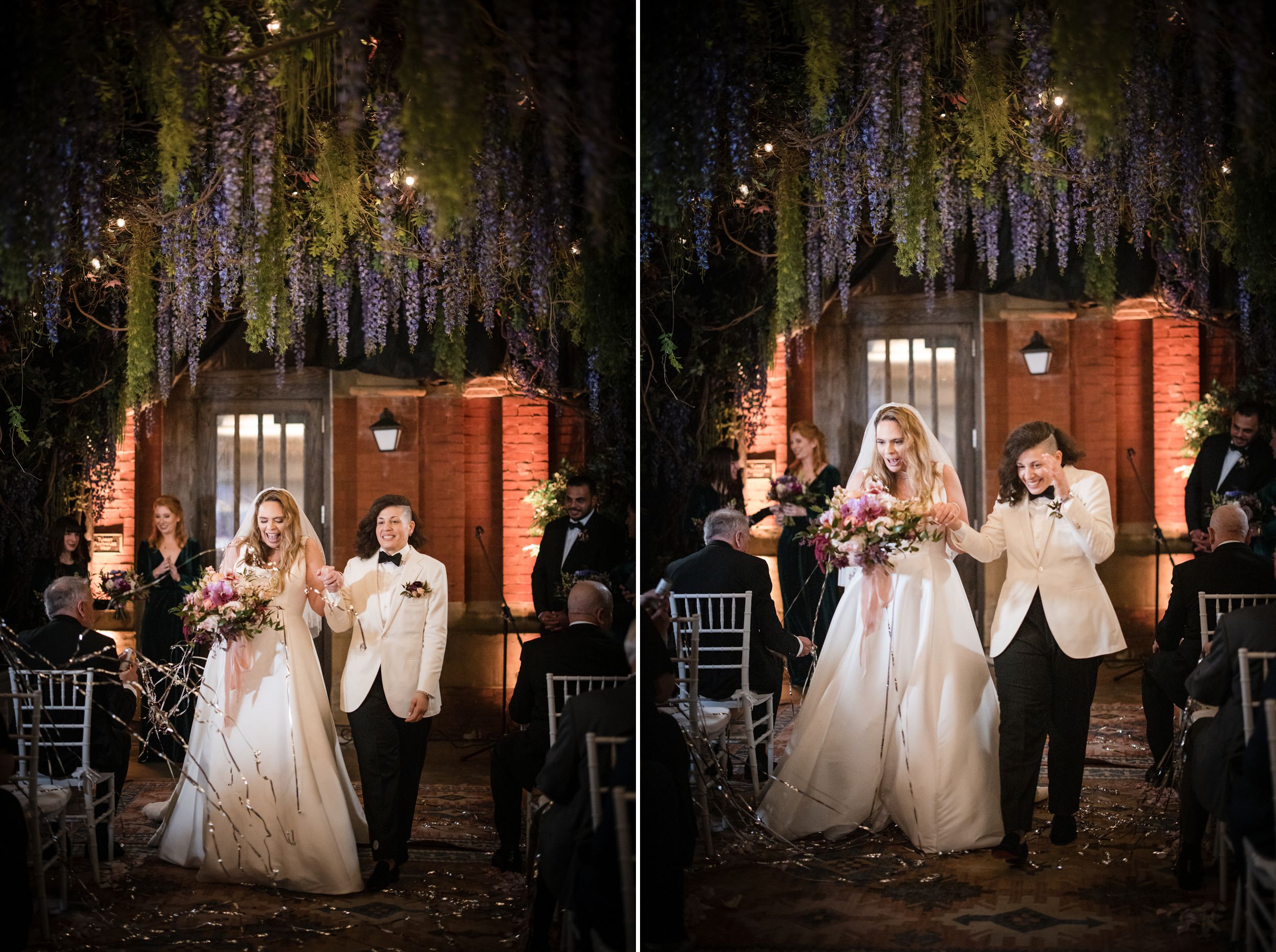 Brides walk down the aisle at a Beekman Hotel wedding in NYC