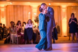 A couple sharing their first dance at a New York wedding reception.