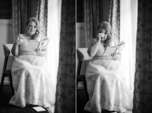 A bride from New York reads her wedding vows in front of a mirror.