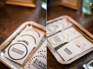 A tray with a set of business cards on it, perfect for networking events in New York or wedding vendors.