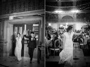 A bride and groom having a New York wedding walk down the aisle.