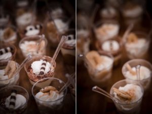 Wedding desserts in small cups with whipped cream and bananas in New York.