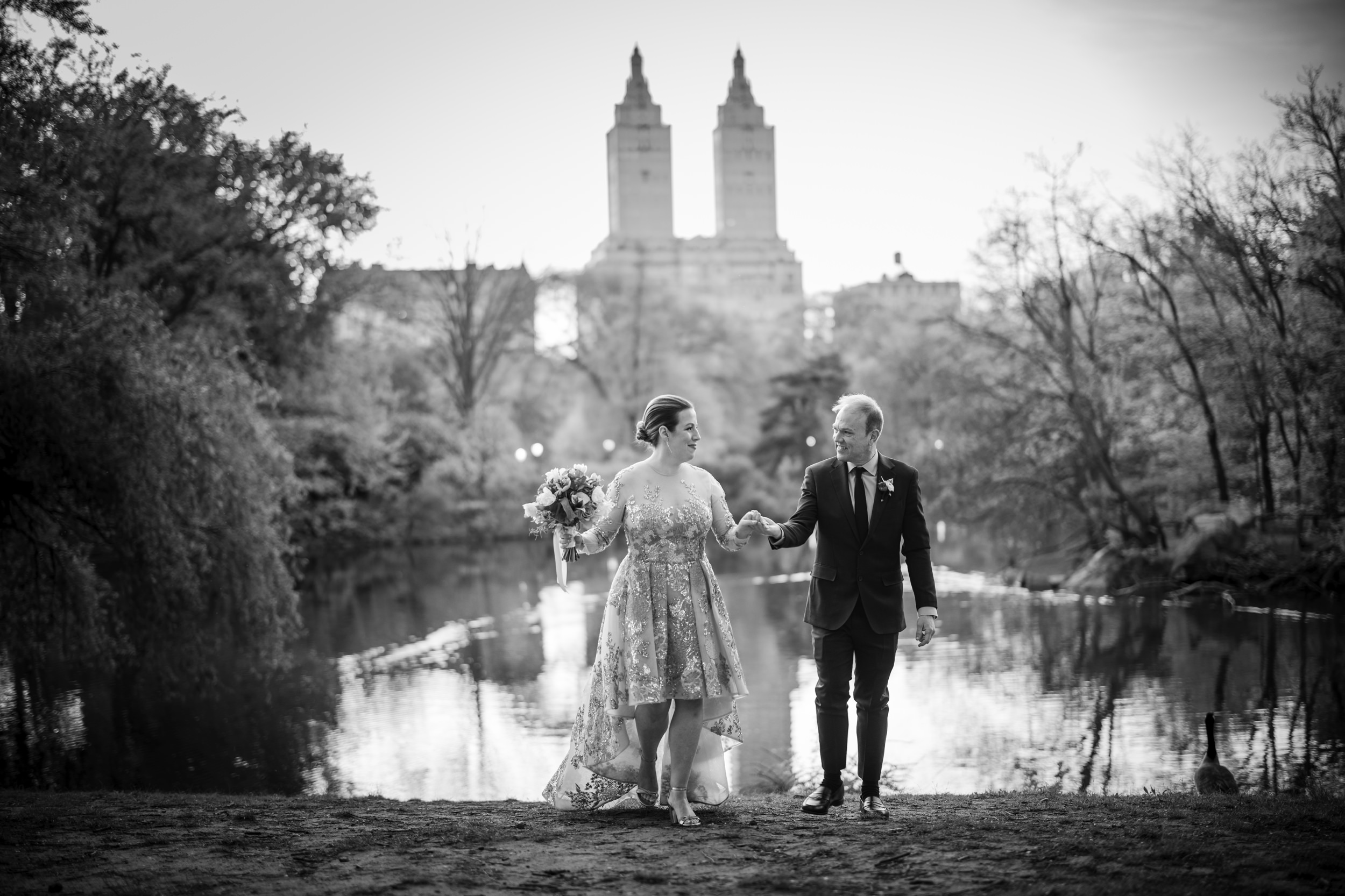 Central Park Spring Elopement black and white photo