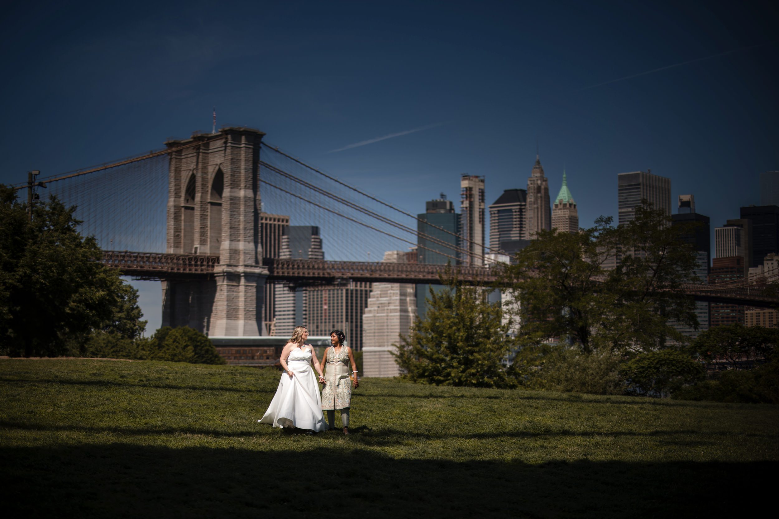 Celestine Brooklyn wedding portraits at Brooklyn Bridge Park