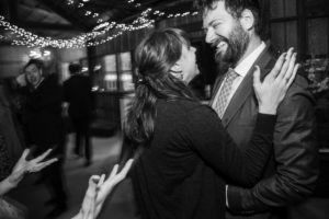 Black and white photo of a couple dancing at a wedding in New York.