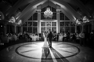 Ashford Estate wedding black and white photo of a bride dancing with her father in the grand ballroom