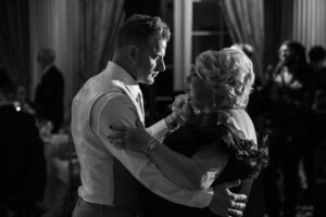 Ashford Estate wedding black and white photo of a groom dancing with his mother