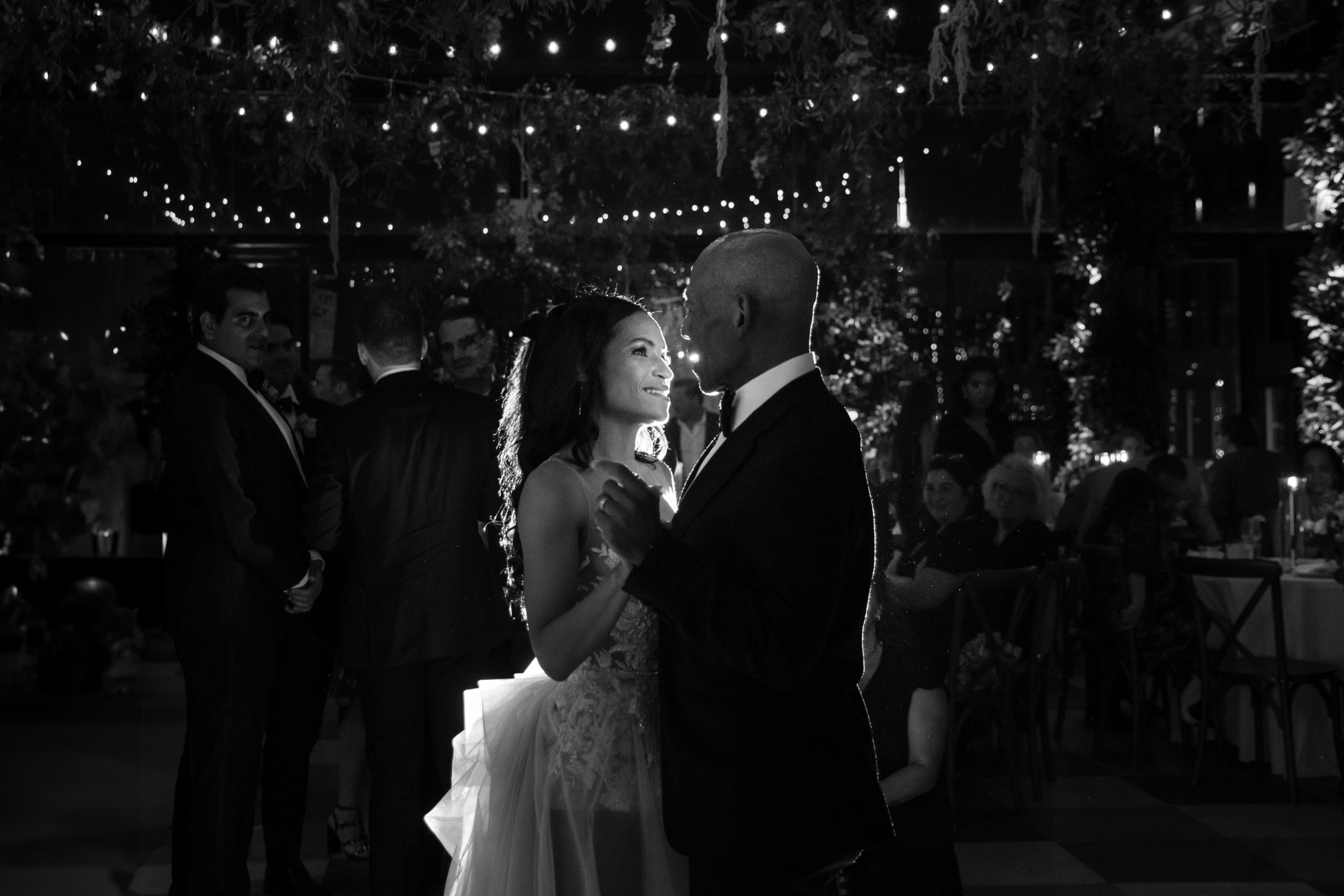 A bride and groom share their first dance at a wedding in New York.