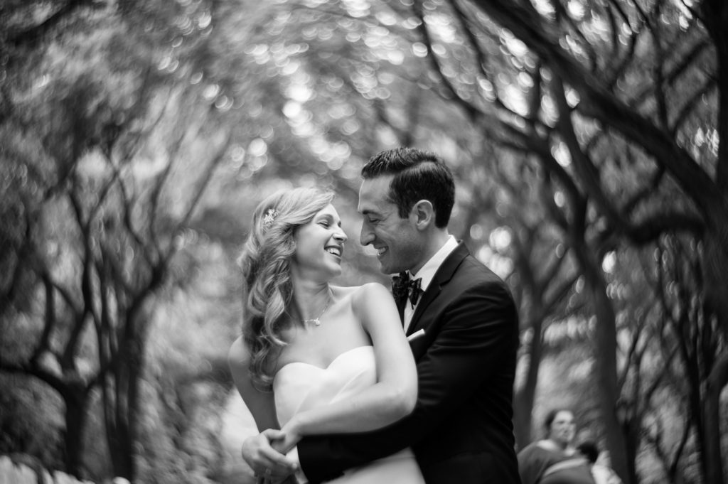 Central Park unique black and white wedding photography