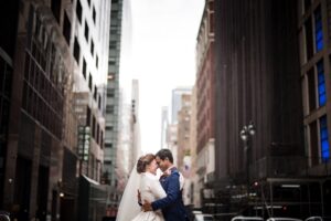 yale club wedding bride and groom in the city street