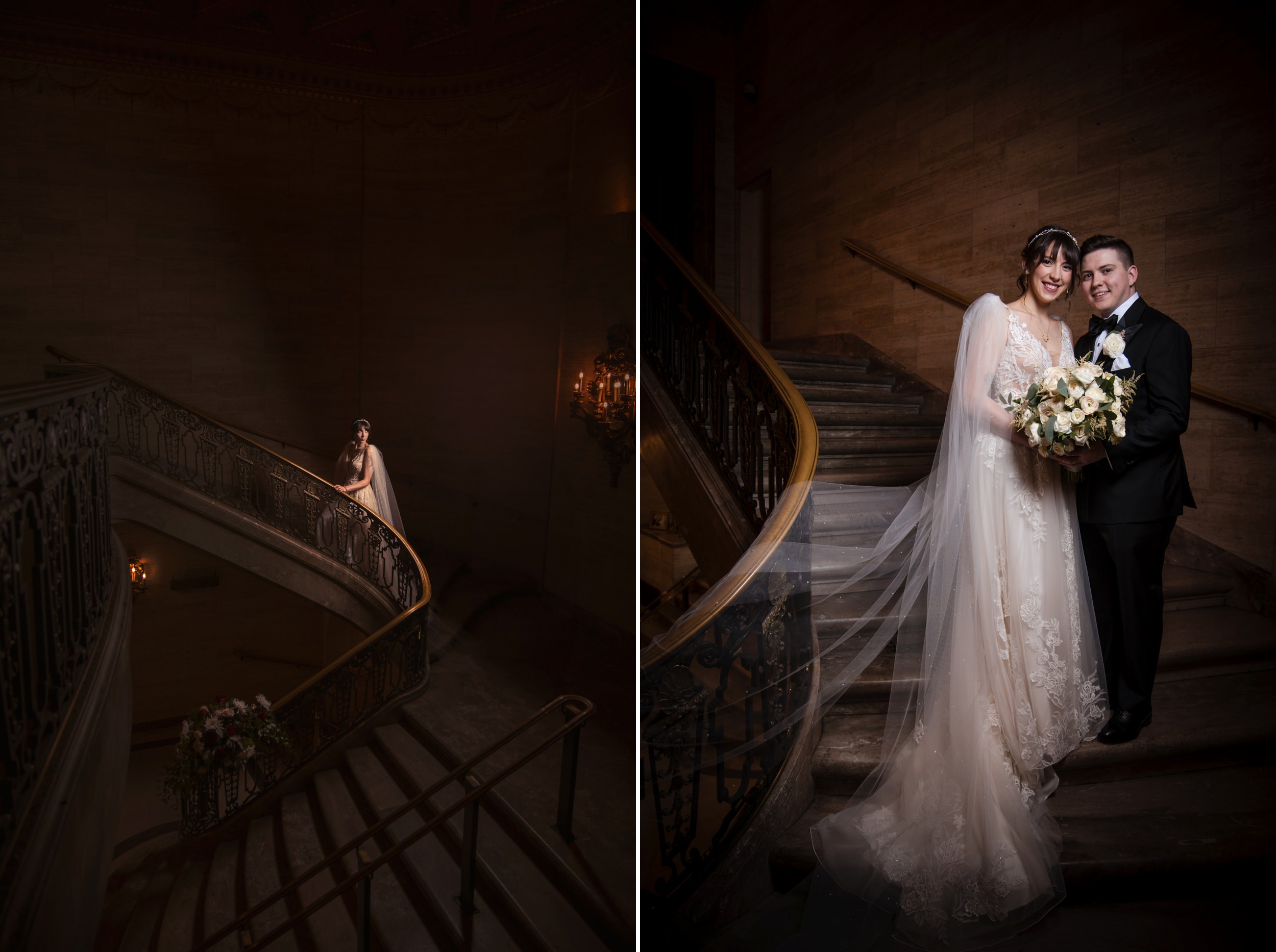 hotel dupont wedding portraits on stairs