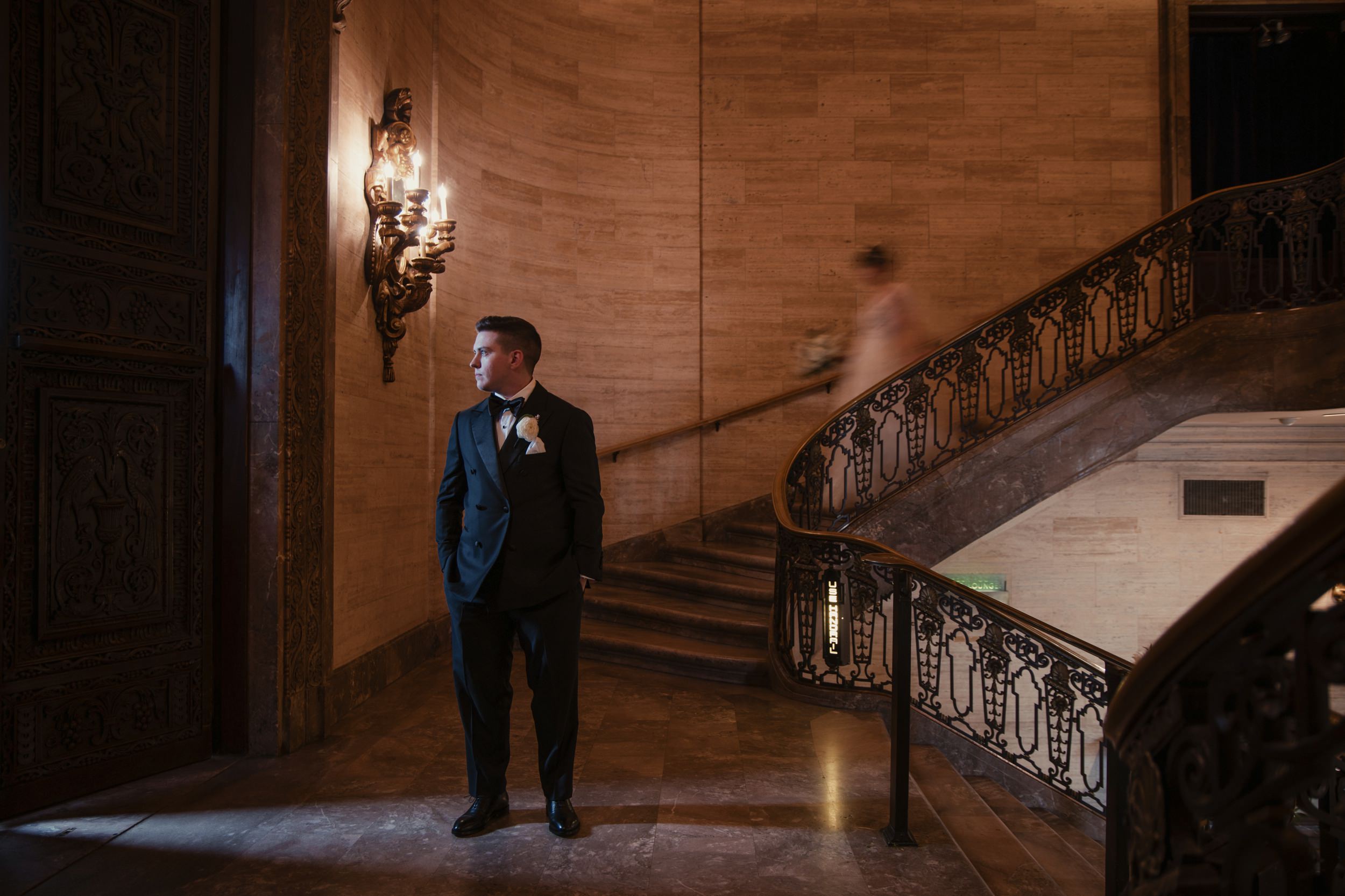 hotel dupont wedding portrait with staircase
