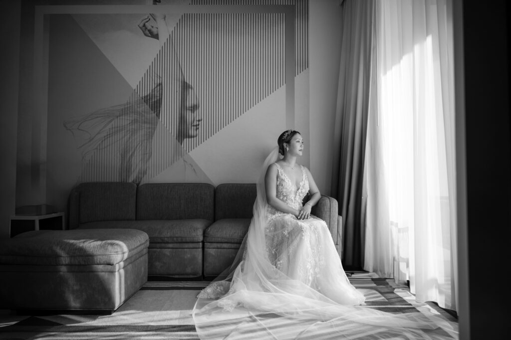 brooklyn winery wedding bridal portrait in hotel room