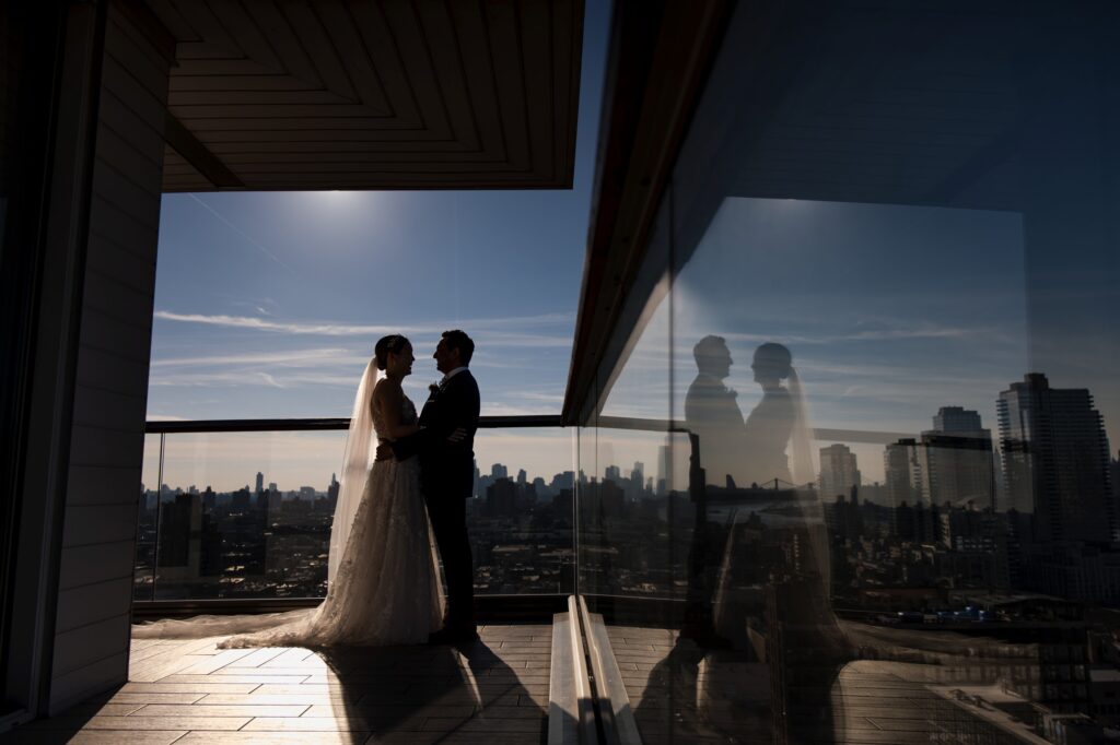 brooklyn winery wedding silhouette of bride and groom