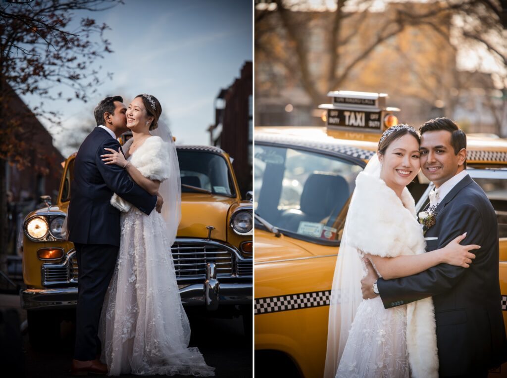 brooklyn winery wedding bride and groom film cars cab