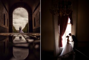 oheka castle wedding silhouette photos of bride and groom