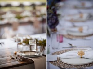 wedding reception table decor with pale colors outdoors